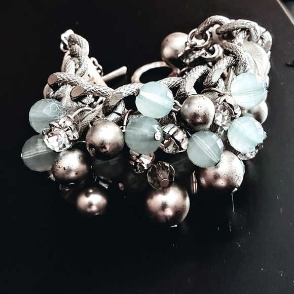 HP Aqua & Silver Bead Braided Cluster Bracelet - Picture 12 of 14
